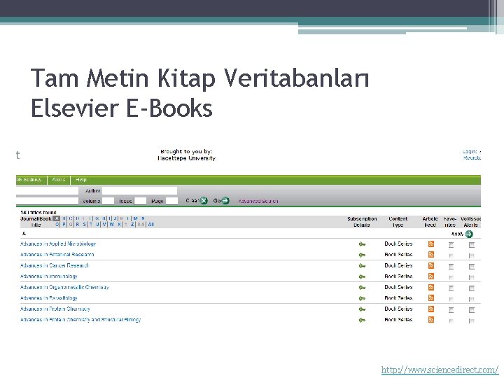 Tam Metin Kitap Veritabanları Elsevier E-Books http: //www. sciencedirect. com/ 