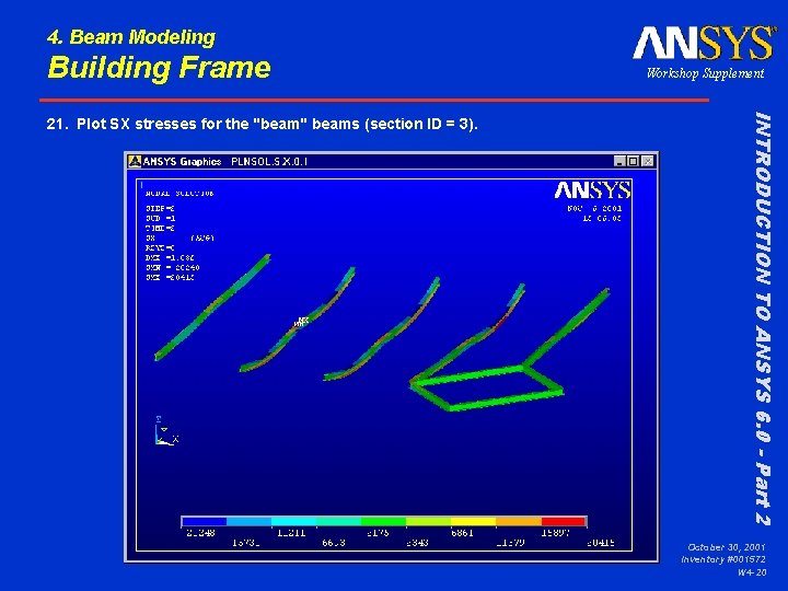 4. Beam Modeling Building Frame INTRODUCTION TO ANSYS 6. 0 - Part 2 21.