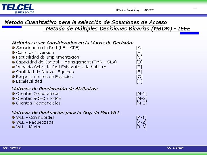 Wireless Local Loop – diseno Metodo Cuantitativo para la selección de Soluciones de Acceso