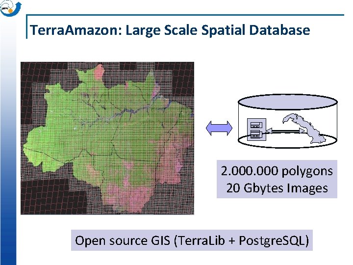 Terra. Amazon: Large Scale Spatial Database 2. 000 polygons 20 Gbytes Images Open source