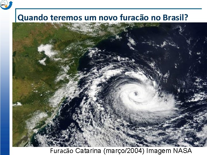 Quando teremos um novo furacão no Brasil? Furacão Catarina (março/2004) Imagem NASA 