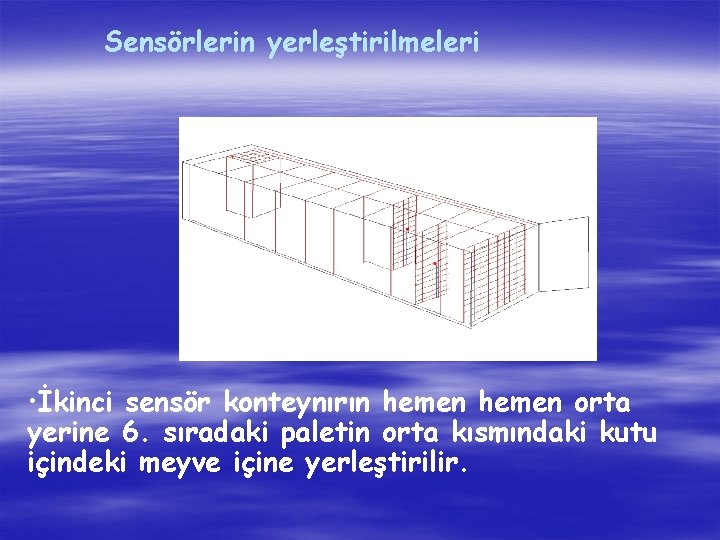 Sensörlerin yerleştirilmeleri • İkinci sensör konteynırın hemen orta yerine 6. sıradaki paletin orta kısmındaki