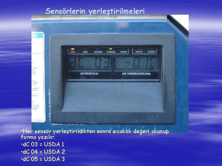 Sensörlerin yerleştirilmeleri • Her sensör yerleştirildikten sonra sıcaklık değeri okunup forma yazılır. • d.