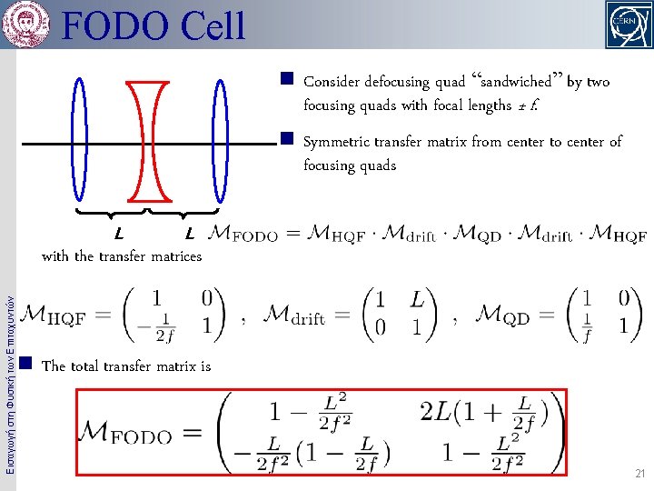 FODO Cell n Consider defocusing quad “sandwiched” by two focusing quads with focal lengths