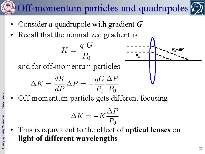 Off-momentum particles and quadrupoles • Consider a quadrupole with gradient G • Recall that