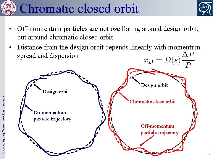 Chromatic closed orbit • Off-momentum particles are not oscillating around design orbit, but around