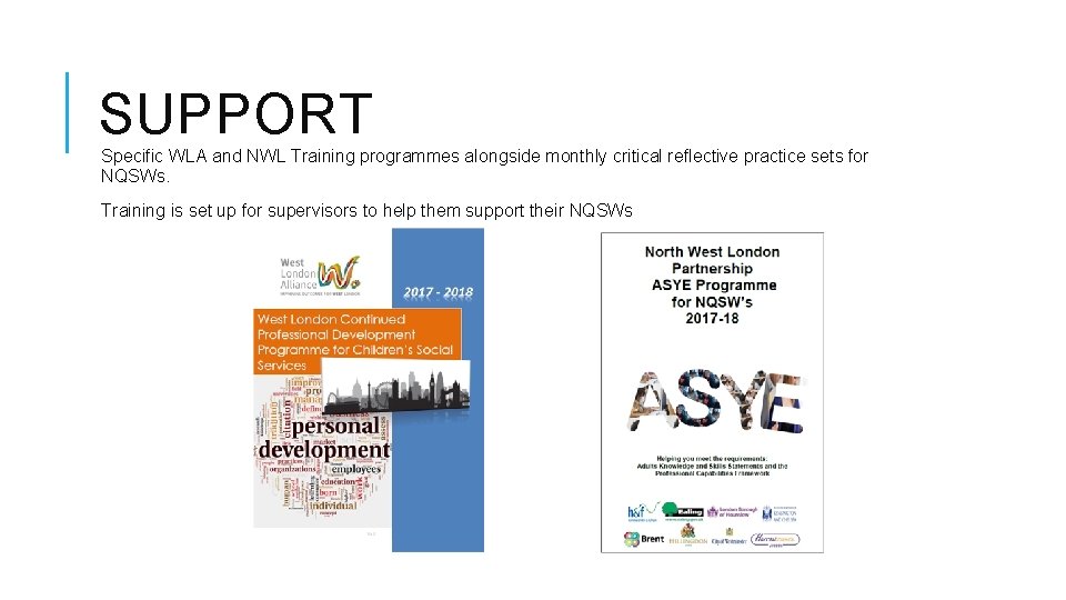 SUPPORT Specific WLA and NWL Training programmes alongside monthly critical reflective practice sets for