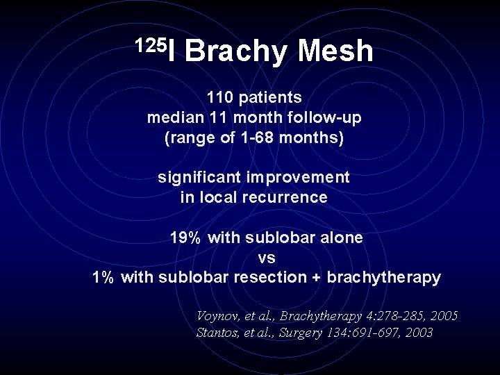 125 I Brachy Mesh 110 patients median 11 month follow-up (range of 1 -68