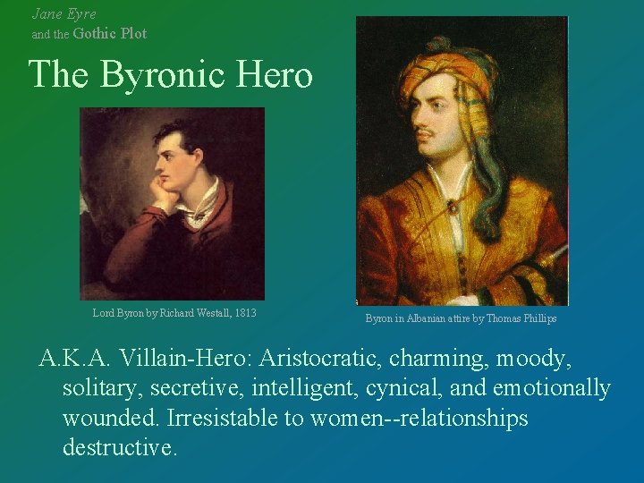 Jane Eyre and the Gothic Plot The Byronic Hero Lord Byron by Richard Westall,