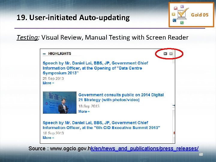 19. User-initiated Auto-updating Gold 05 Testing: Visual Review, Manual Testing with Screen Reader Source
