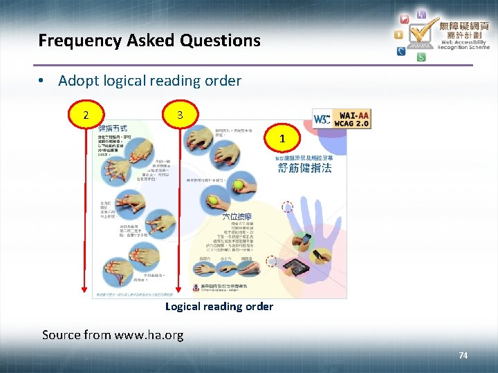 Frequency Asked Questions • Adopt logical reading order 2 3 1 Logical reading order
