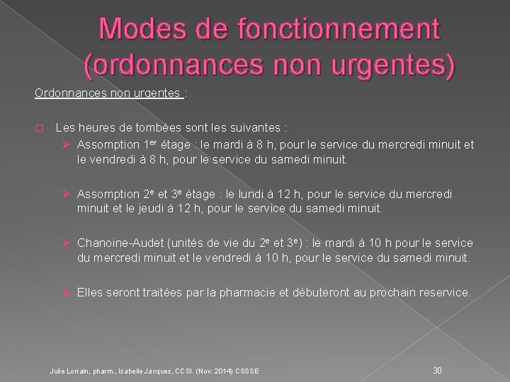 Modes de fonctionnement (ordonnances non urgentes) Ordonnances non urgentes : � Les heures de