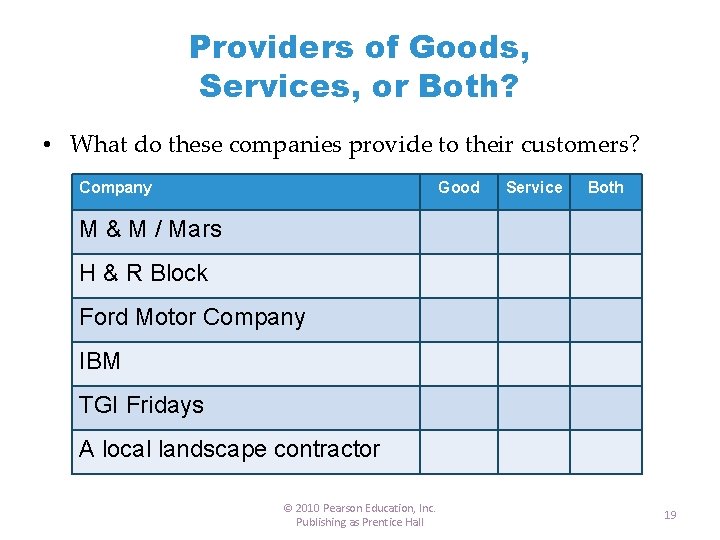 Providers of Goods, Services, or Both? • What do these companies provide to their