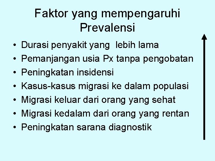 Faktor yang mempengaruhi Prevalensi • • Durasi penyakit yang lebih lama Pemanjangan usia Px