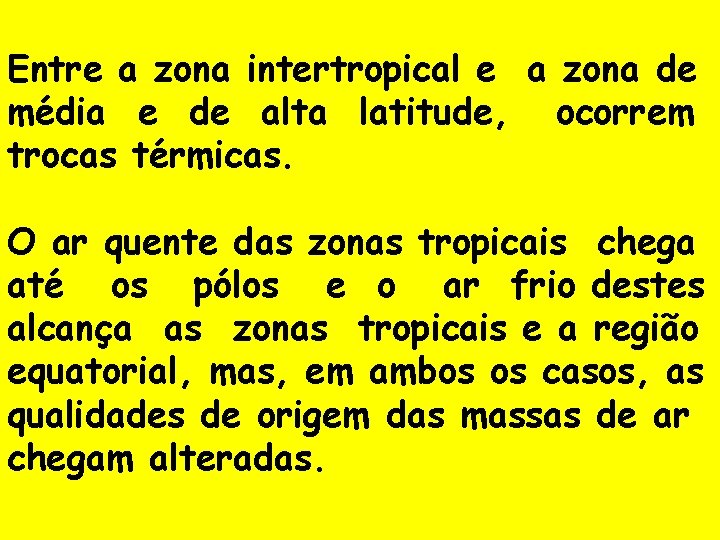 Entre a zona intertropical e a zona de média e de alta latitude, ocorrem