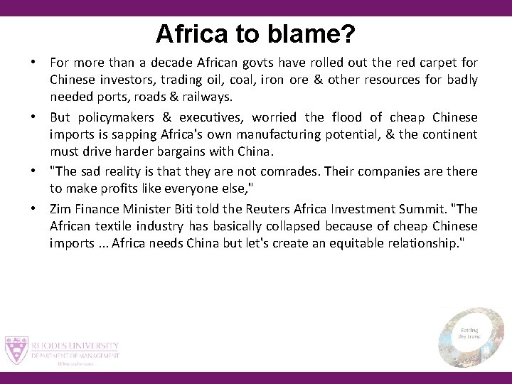 Africa to blame? • For more than a decade African govts have rolled out