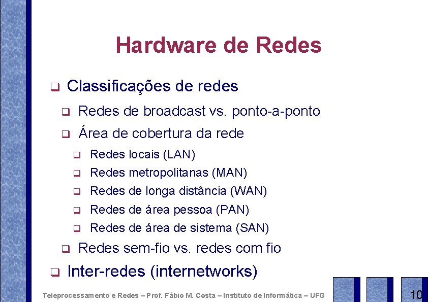 Hardware de Redes q Classificações de redes q Redes de broadcast vs. ponto-a-ponto q