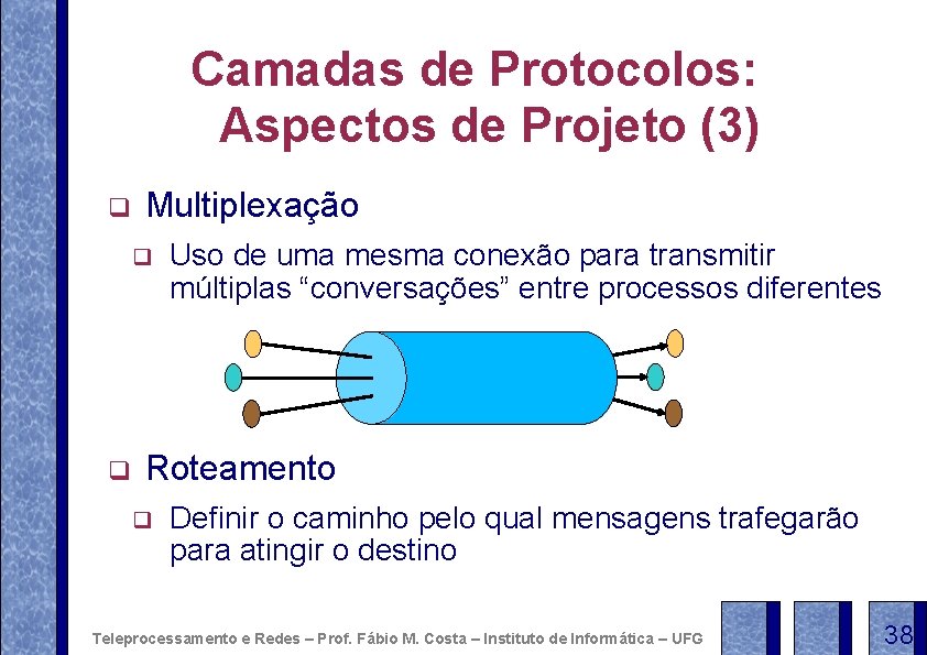 Camadas de Protocolos: Aspectos de Projeto (3) q Multiplexação q q Uso de uma