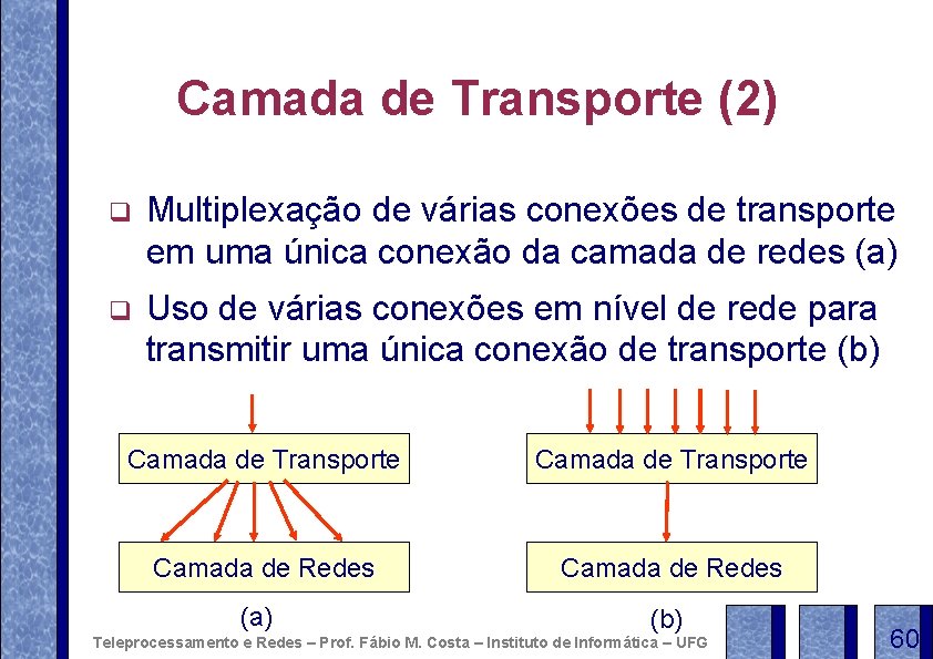 Camada de Transporte (2) q Multiplexação de várias conexões de transporte em uma única