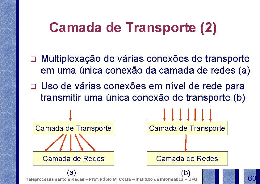 Camada de Transporte (2) q Multiplexação de várias conexões de transporte em uma única