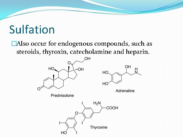 Sulfation �Also occur for endogenous compounds, such as steroids, thyroxin, catecholamine and heparin. 