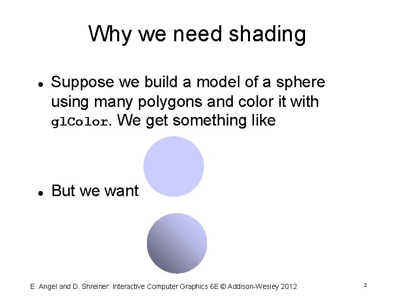 Why we need shading Suppose we build a model of a sphere using many