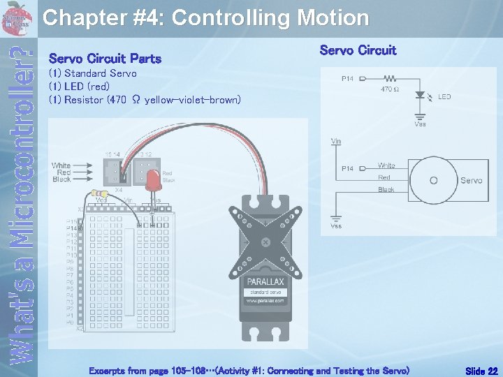 Chapter #4: Controlling Motion Servo Circuit Parts Servo Circuit (1) Standard Servo (1) LED