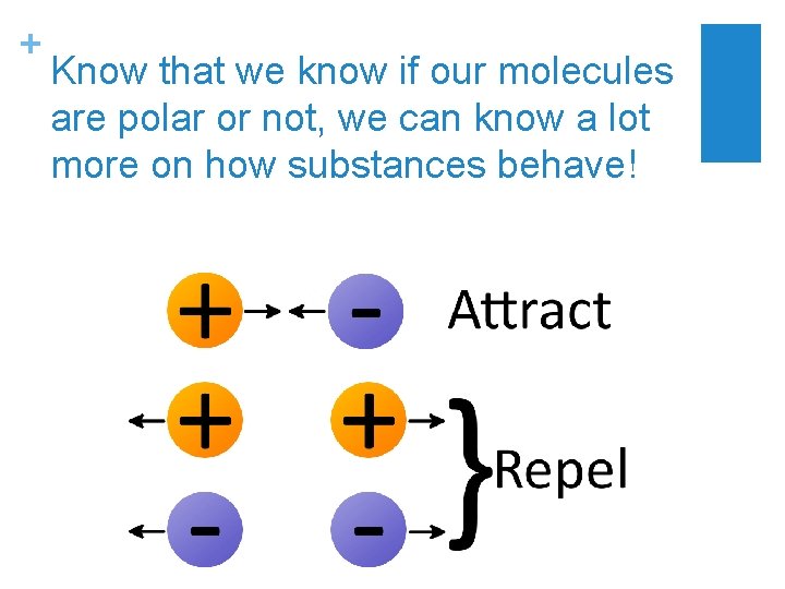 + Know that we know if our molecules are polar or not, we can