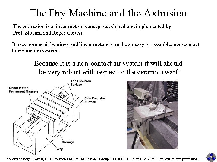 The Dry Machine and the Axtrusion The Axtrusion is a linear motion concept developed