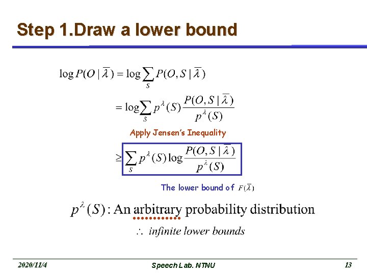 Step 1. Draw a lower bound Apply Jensen’s Inequality The lower bound of 2020/11/4