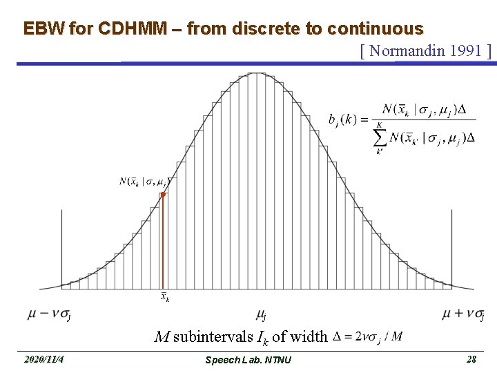 EBW for CDHMM – from discrete to continuous [ Normandin 1991 ] j j