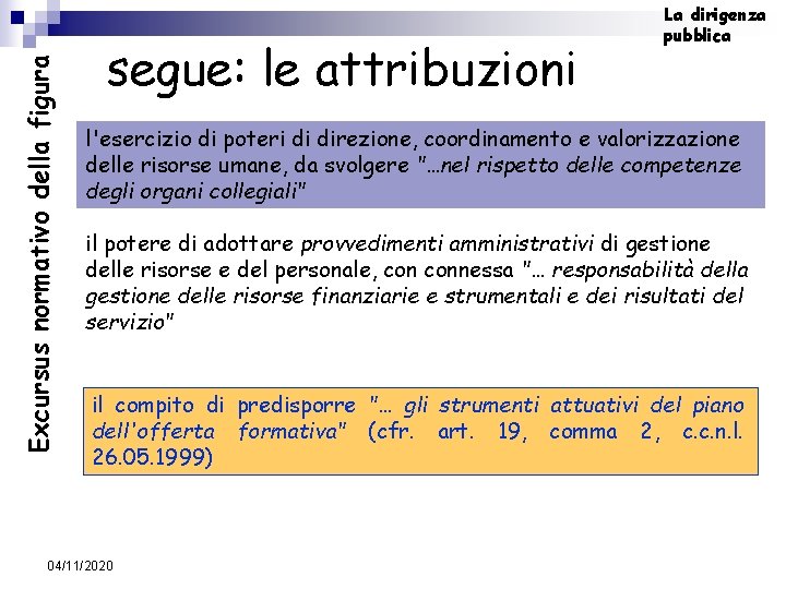 Excursus normativo della figura segue: le attribuzioni La dirigenza pubblica l'esercizio di poteri di