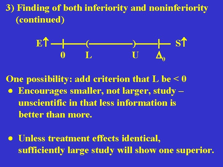 3) Finding of both inferiority and noninferiority (continued) E ( ) S 0 L