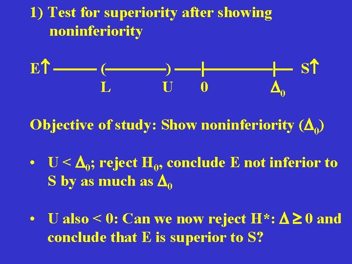 1) Test for superiority after showing noninferiority E ( ) S L U 0