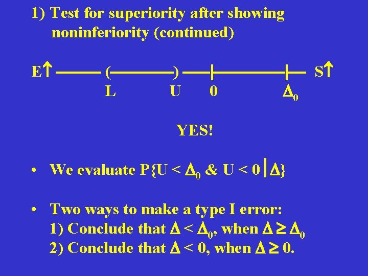 1) Test for superiority after showing noninferiority (continued) E ( ) S L U