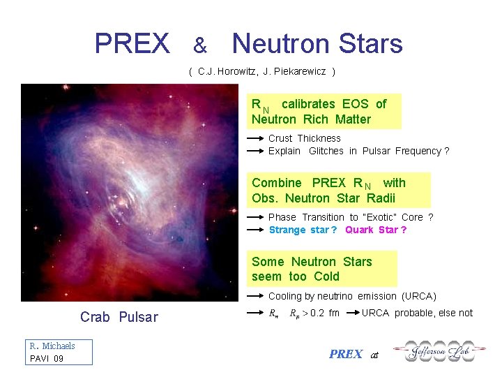 PREX & Neutron Stars ( C. J. Horowitz, J. Piekarewicz ) R N calibrates