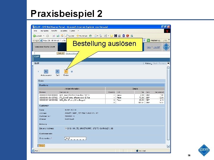 Praxisbeispiel 2 Bestellung auslösen 38 