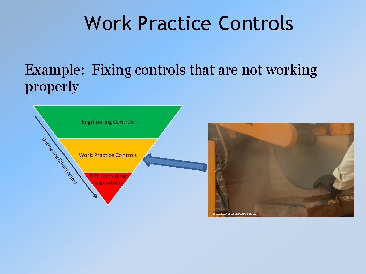 Work Practice Controls Example: Fixing controls that are not working properly Department of Labor/Shawn