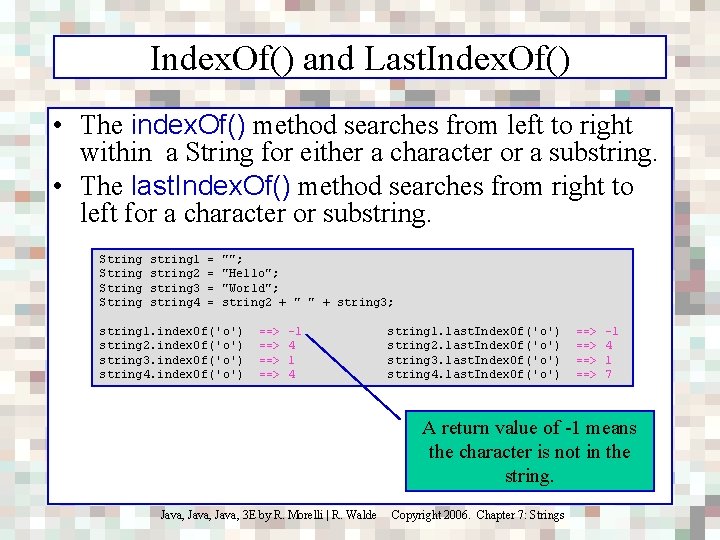 Index. Of() and Last. Index. Of() • The index. Of() method searches from left