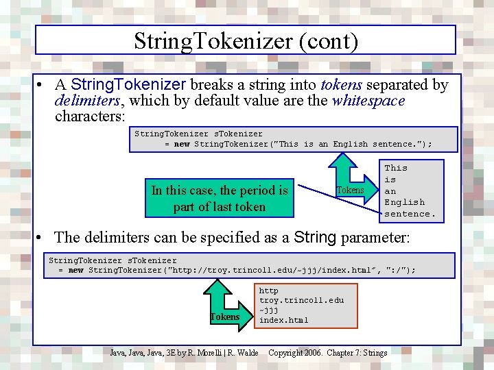 String. Tokenizer (cont) • A String. Tokenizer breaks a string into tokens separated by