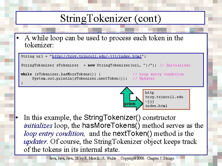 String. Tokenizer (cont) • A while loop can be used to process each token