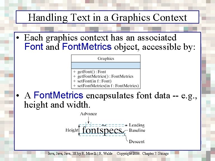 Handling Text in a Graphics Context • Each graphics context has an associated Font