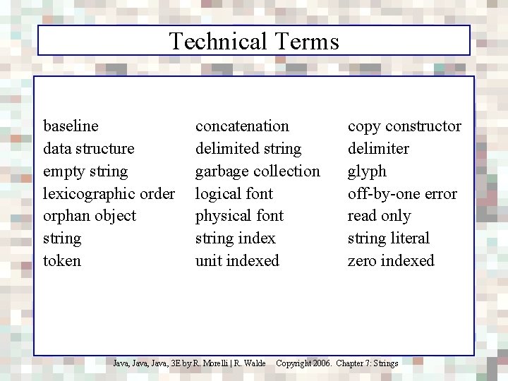 Technical Terms baseline data structure empty string lexicographic order orphan object string token concatenation
