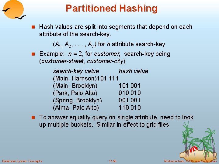 Partitioned Hashing n Hash values are split into segments that depend on each attribute Partitioned Hashing n Hash values are split into segments that depend on each attribute