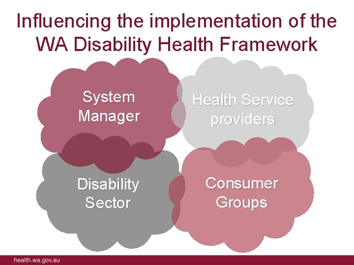 Influencing the implementation of the WA Disability Health Framework System Manager Health Service providers