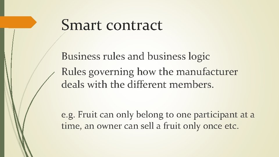 Smart contract Business rules and business logic Rules governing how the manufacturer deals with
