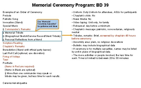 Memorial Ceremony Program: BD 39 Example of an Order of Ceremony Prelude Patriotic Song