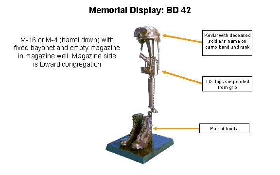 Memorial Display: BD 42 M-16 or M-4 (barrel down) with fixed bayonet and empty