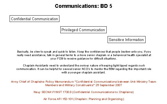 Communications: BD 5 Confidential Communication Privileged Communication Sensitive Information Basically, be slow to speak