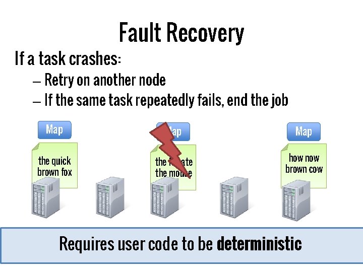 Fault Recovery If a task crashes: – Retry on another node – If the